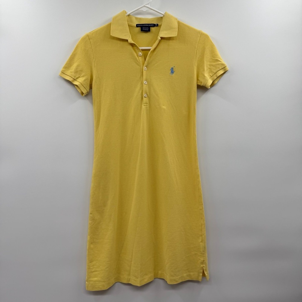 Ralph Lauren‎ sport The Mesh Mini yellow Cotton Preppy Shift Shirt Dress XS